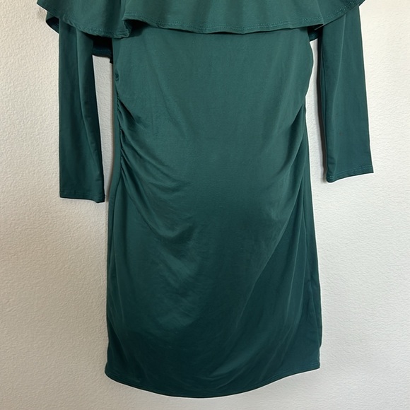 Pinkblush Emerald Green Ruffle Off The Shoulder Long Sleeve Maternity Mini Dress - Picture 5 of 10